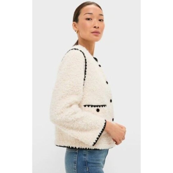 Hyacinth House Cream & Black Trim Sherpa Audrey Jacket Cardigan Sweater Size L - Picture 3 of 9